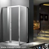 Sprchová kabina z tvrzeného skla s rámem z nerezové oceli