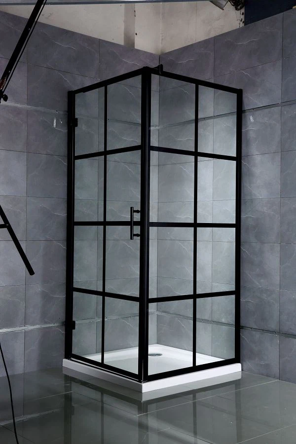 Černá rámová sprchová dvířka pro roh